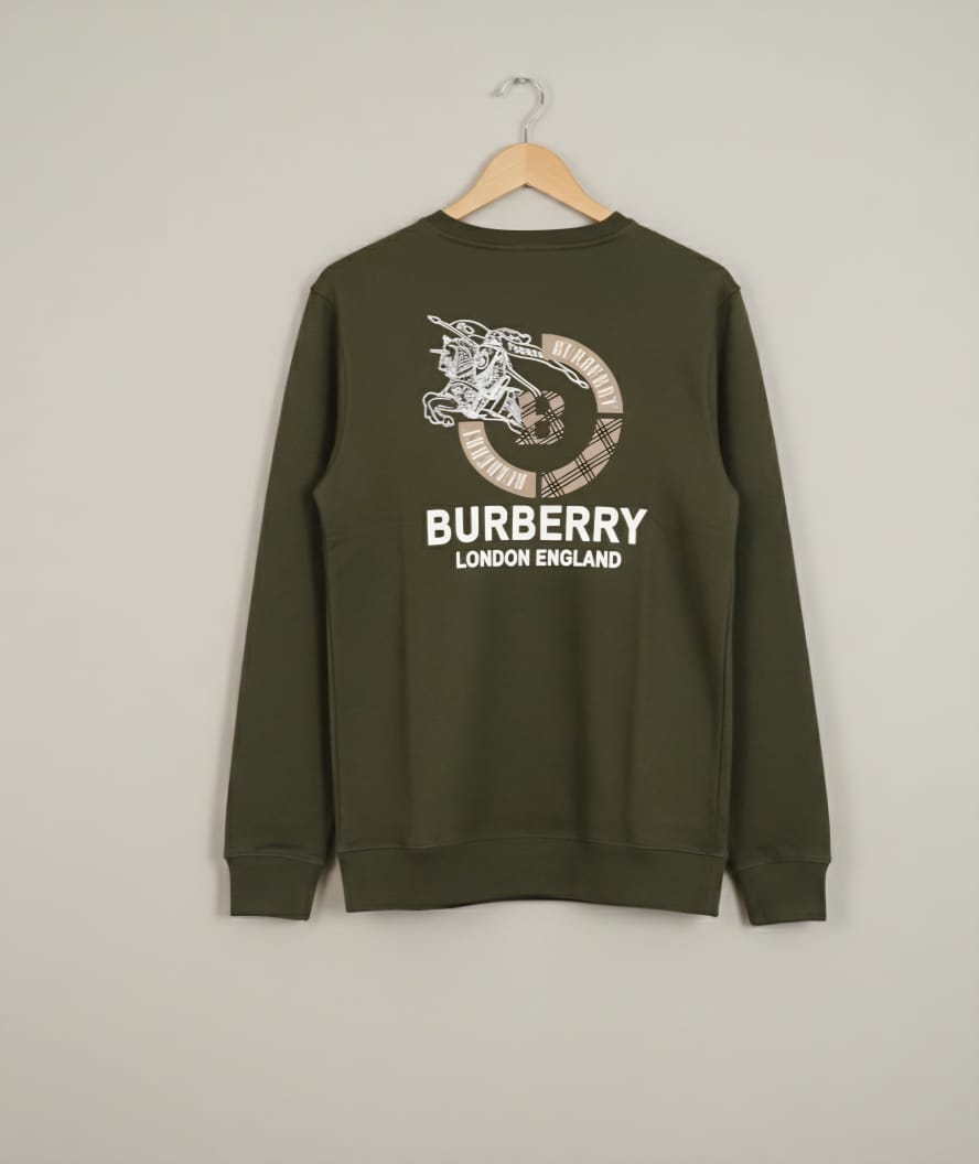 Burberry Equestrian Knight Logo Back Print Olive Green Sweatshirt