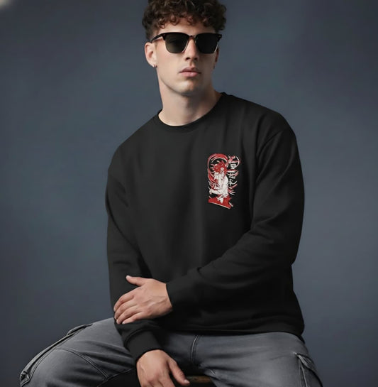 Demon Slayer / Kimetsu No Yaiba Kokushibo Graphic Printed Black Sweatshirt