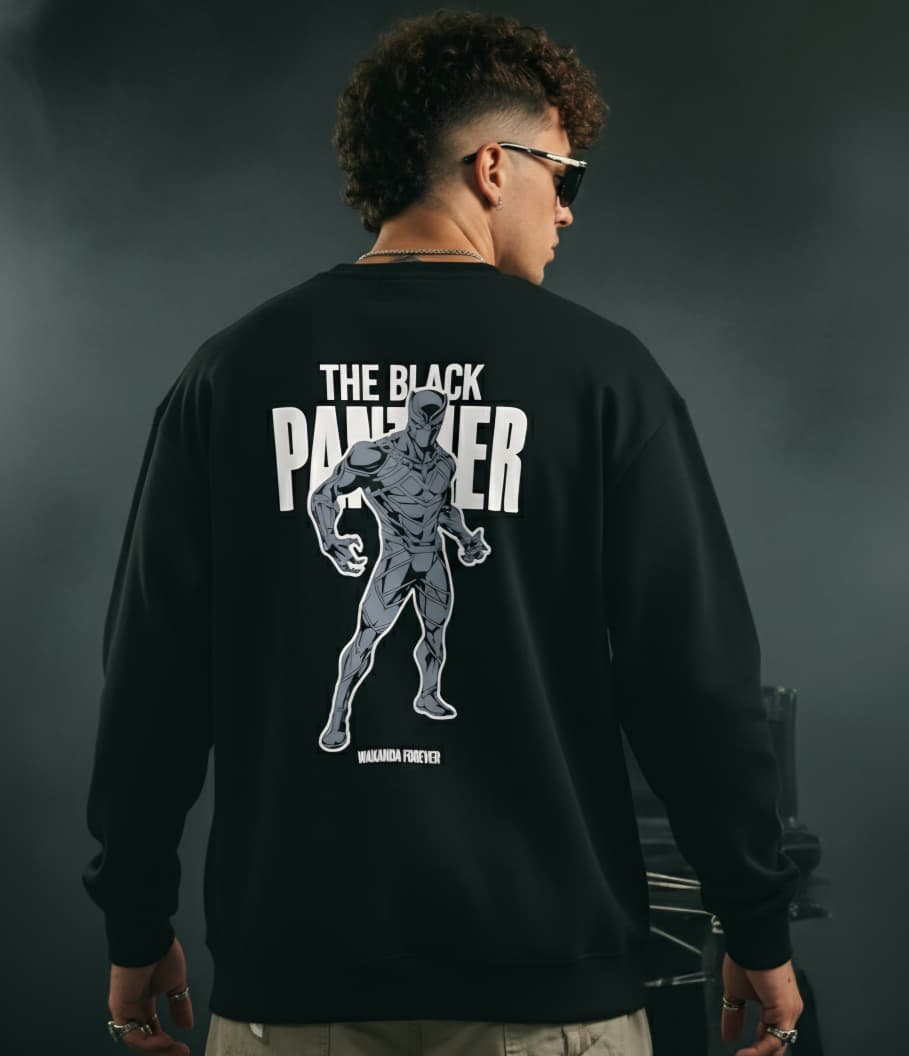 Marvel Black Panther "Wakanda Forever" Graphic Print Black Crewneck Sweatshirt