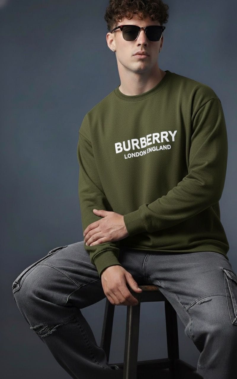 Burberry Equestrian Knight Logo Back Print Olive Green Sweatshirt
