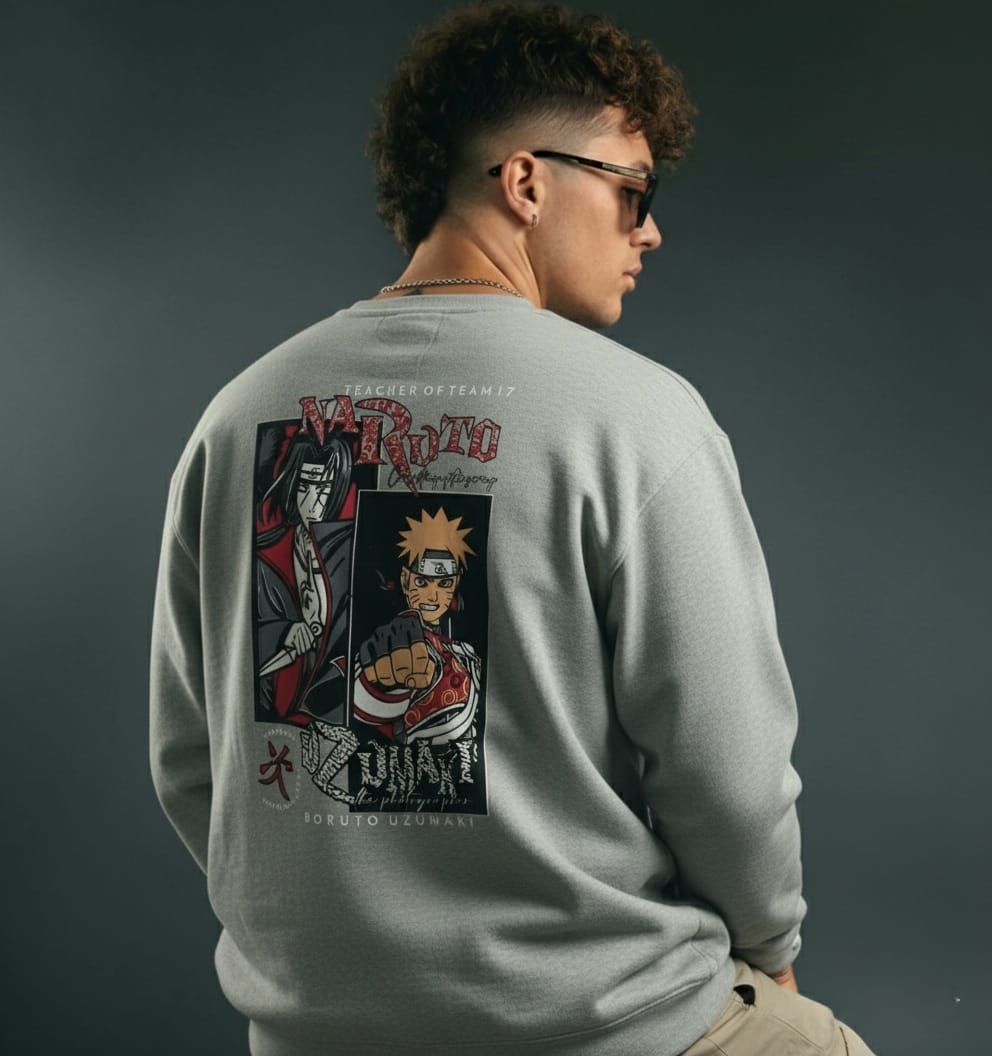 Classic Naruto Series Characters Back Print Grey Sweatshirt