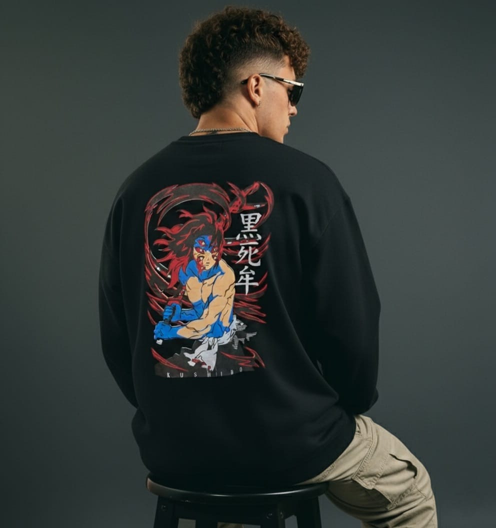 Demon Slayer / Kimetsu No Yaiba Kokushibo Graphic Printed Black Sweatshirt