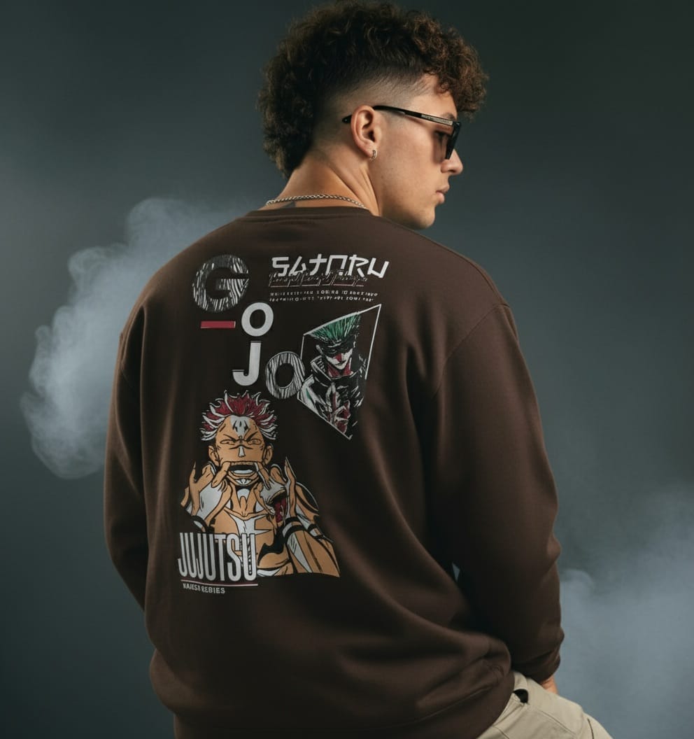 Jujutsu Kaisen Sukuna & Gojo Graphic Printed Dark Brown Sweatshirt