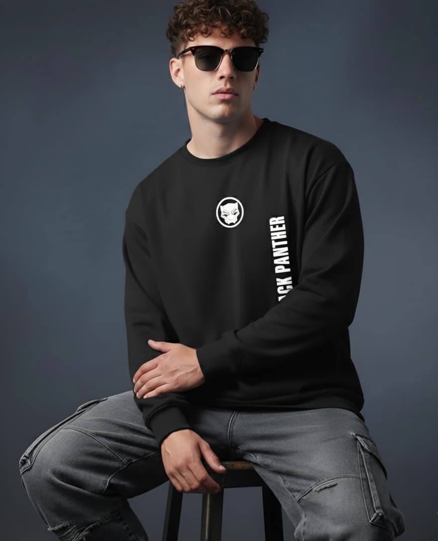 Marvel Black Panther "Wakanda Forever" Graphic Print Black Crewneck Sweatshirt