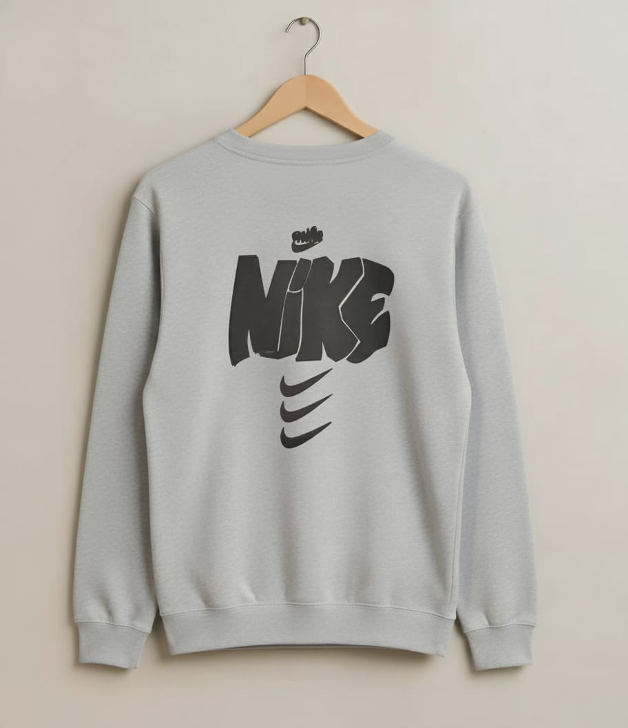 NIKE Graffiti Logo & Swoosh Graphic Print Grey Crewneck Sweatshirt