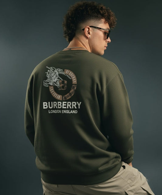 Burberry Equestrian Knight Logo Back Print Olive Green Sweatshirt