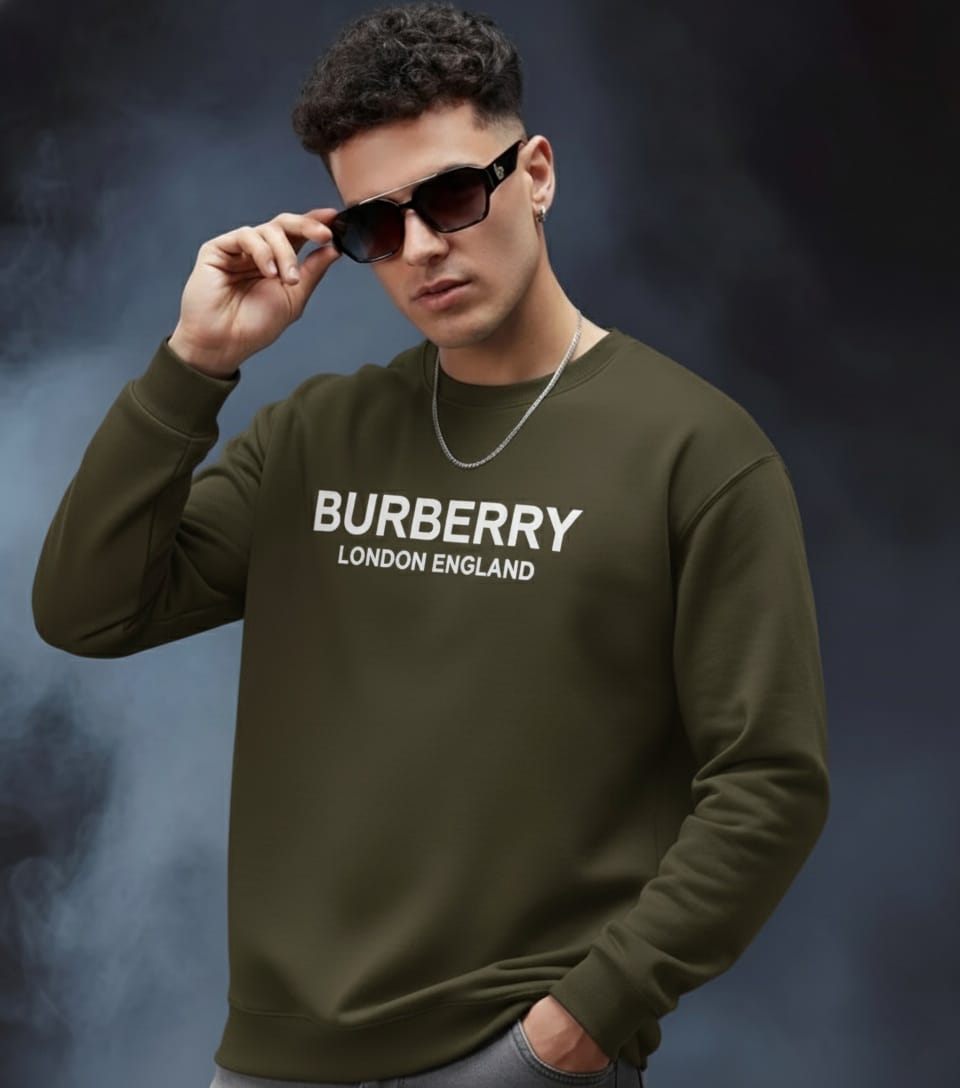 Burberry Equestrian Knight Logo Back Print Olive Green Sweatshirt