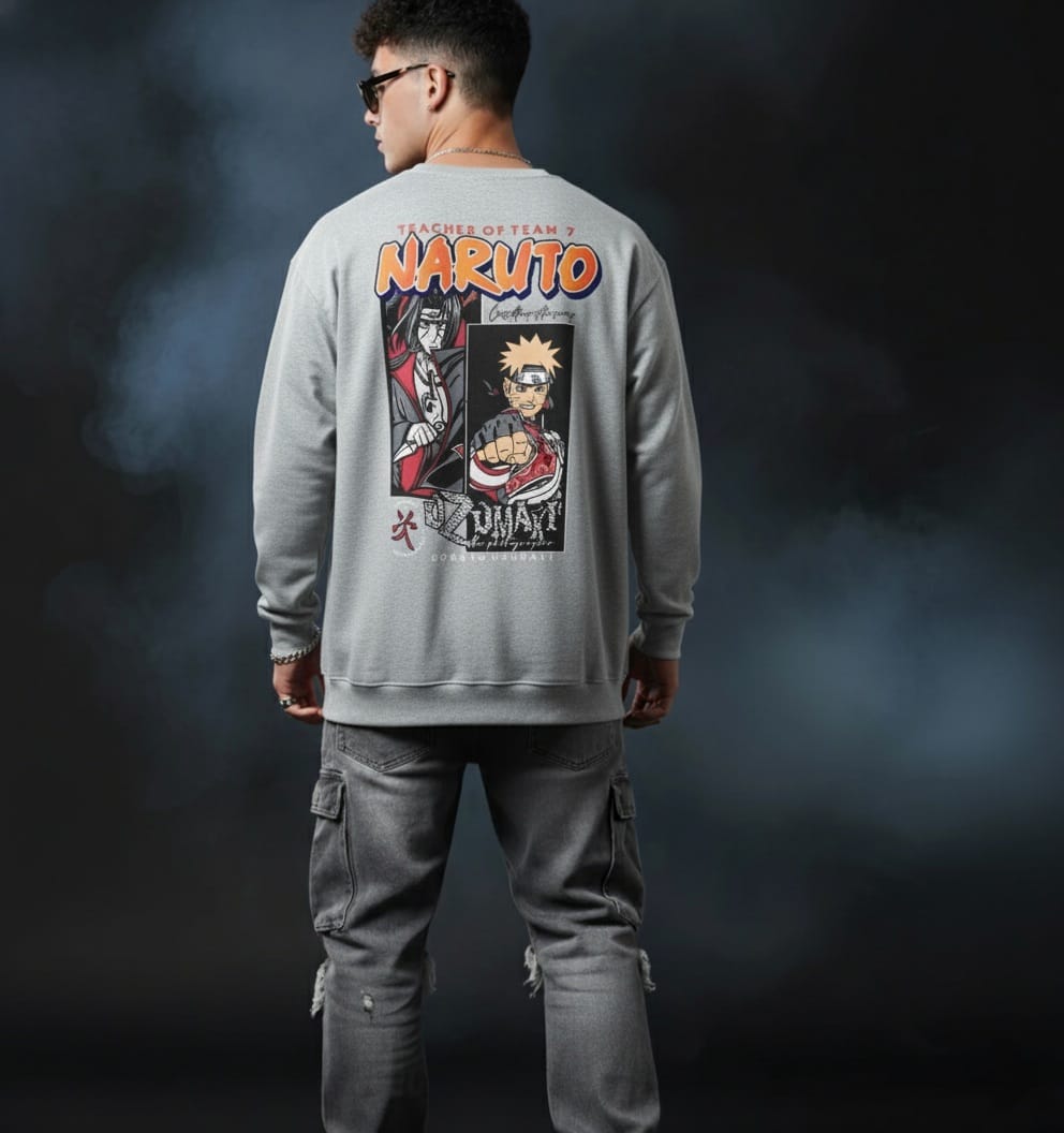 Classic Naruto Series Characters Back Print Grey Sweatshirt