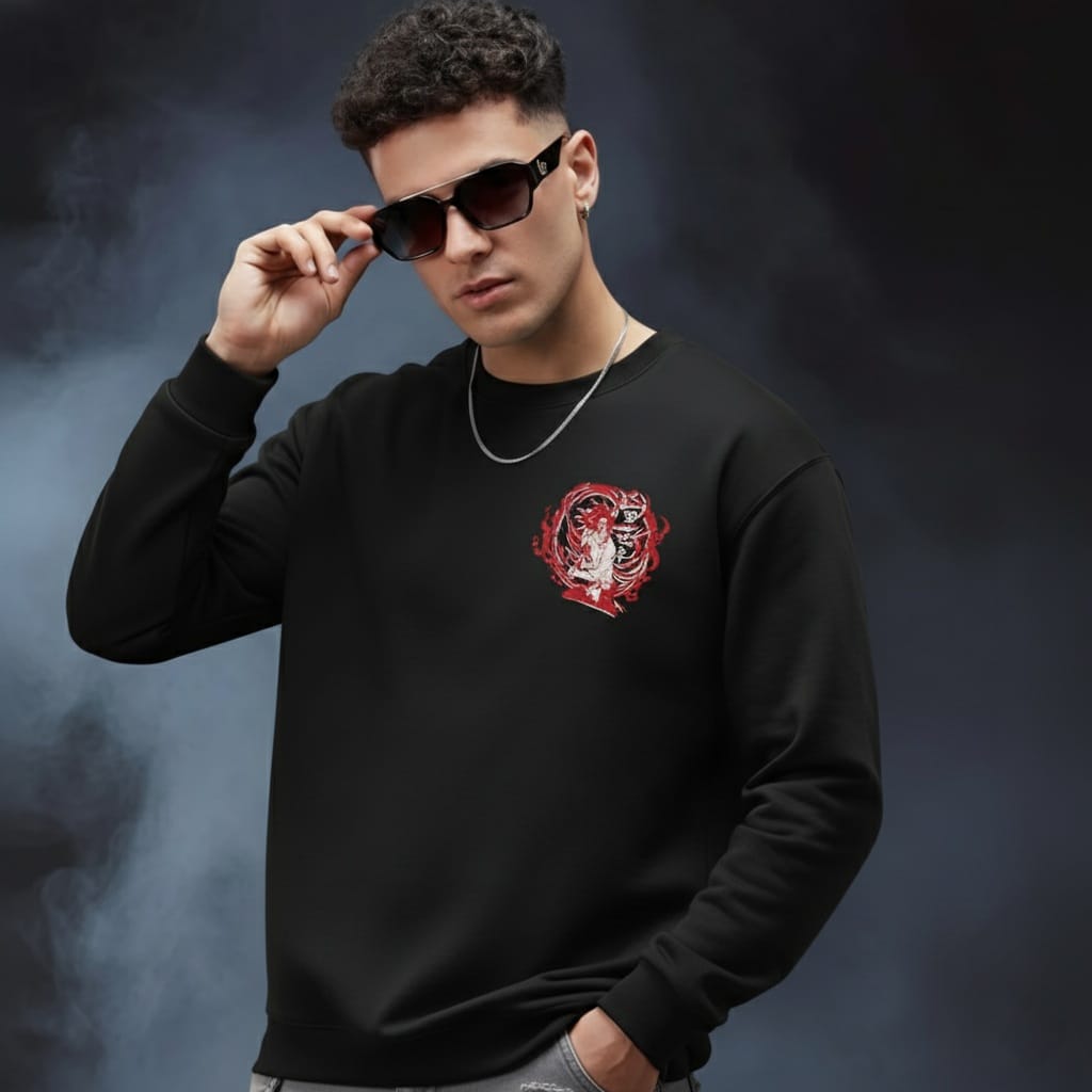 Demon Slayer / Kimetsu No Yaiba Kokushibo Graphic Printed Black Sweatshirt