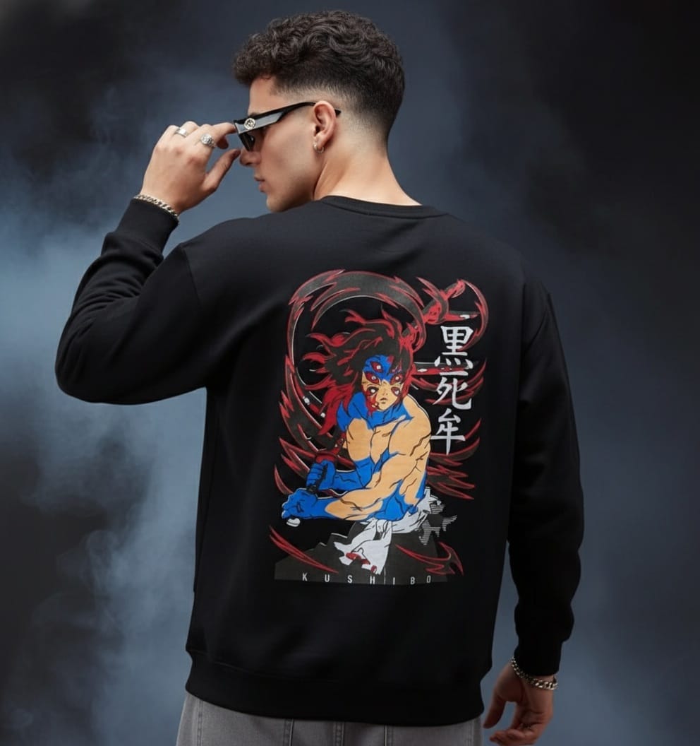 Demon Slayer / Kimetsu No Yaiba Kokushibo Graphic Printed Black Sweatshirt