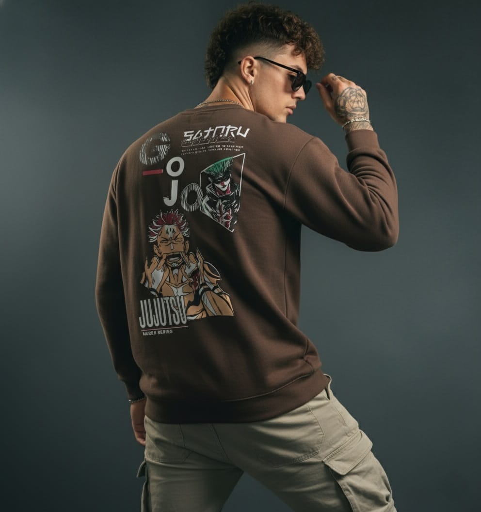 Jujutsu Kaisen Sukuna & Gojo Graphic Printed Dark Brown Sweatshirt