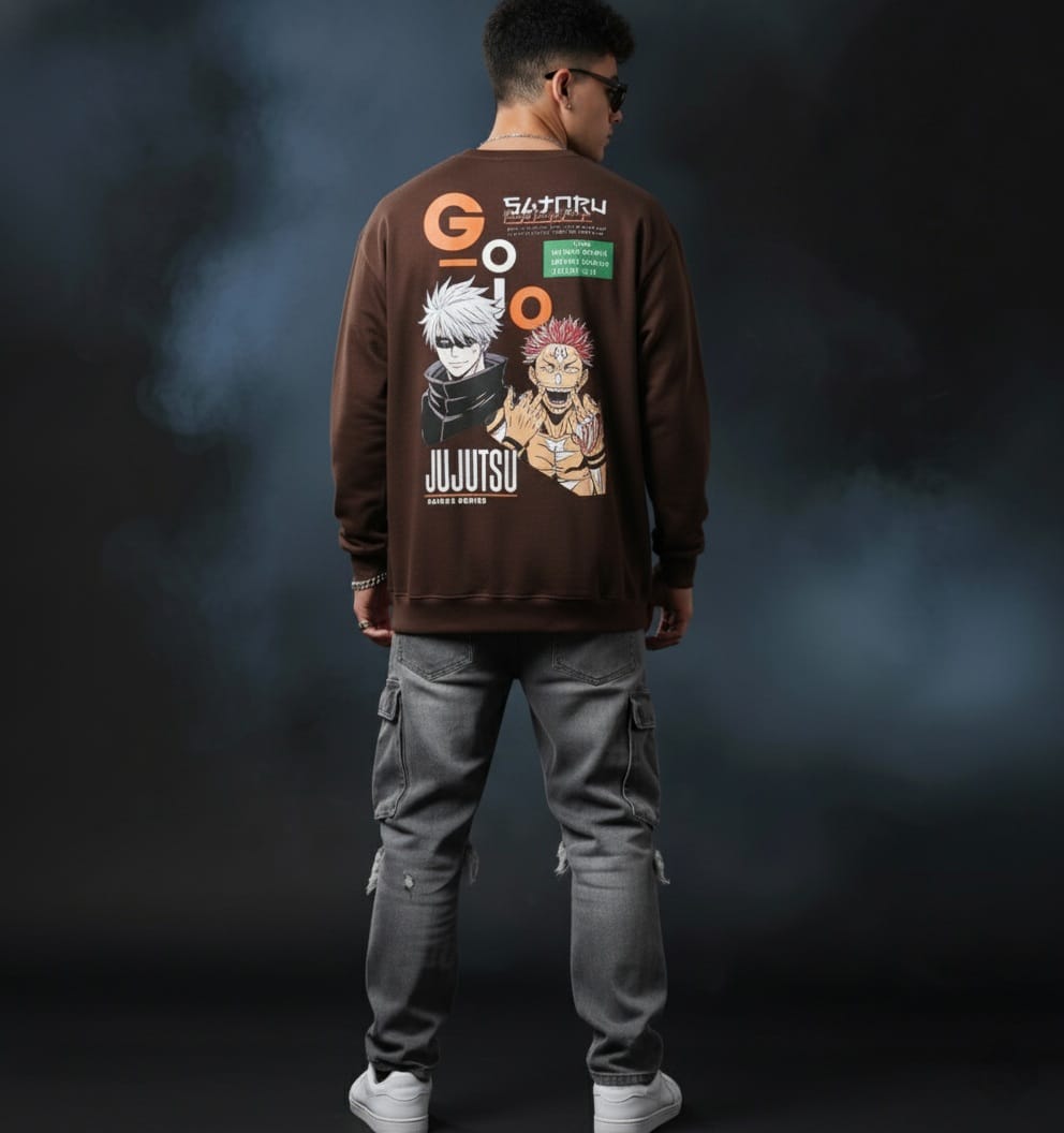Jujutsu Kaisen Sukuna & Gojo Graphic Printed Dark Brown Sweatshirt