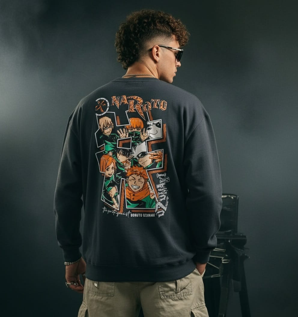Jujutsu Kaisen & Naruto Mixed Character Fan Pullover Sweatshirt (Since it features JJK characters labeled as Naruto/Boruto)