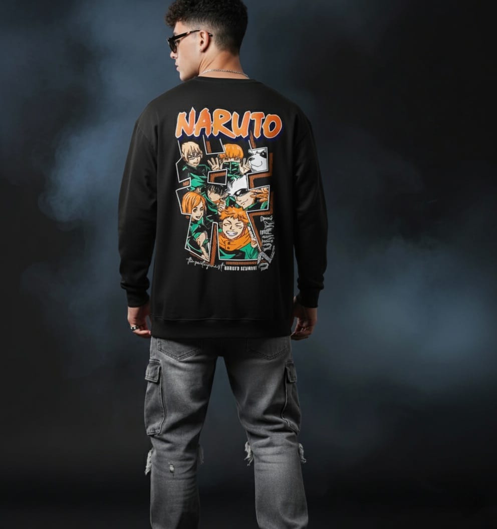 Jujutsu Kaisen & Naruto Mixed Character Fan Pullover Sweatshirt (Since it features JJK characters labeled as Naruto/Boruto)